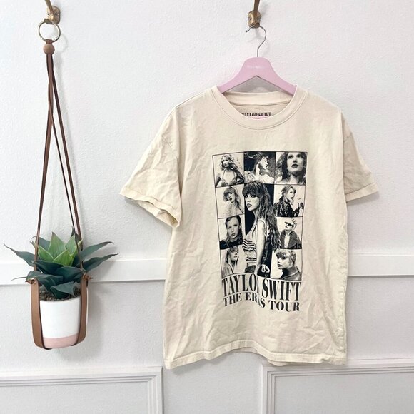 Taylor Swift The Eras Tour US Dates Tan Beige Short Sleeve Tee Size  L - Picture 1 of 4
